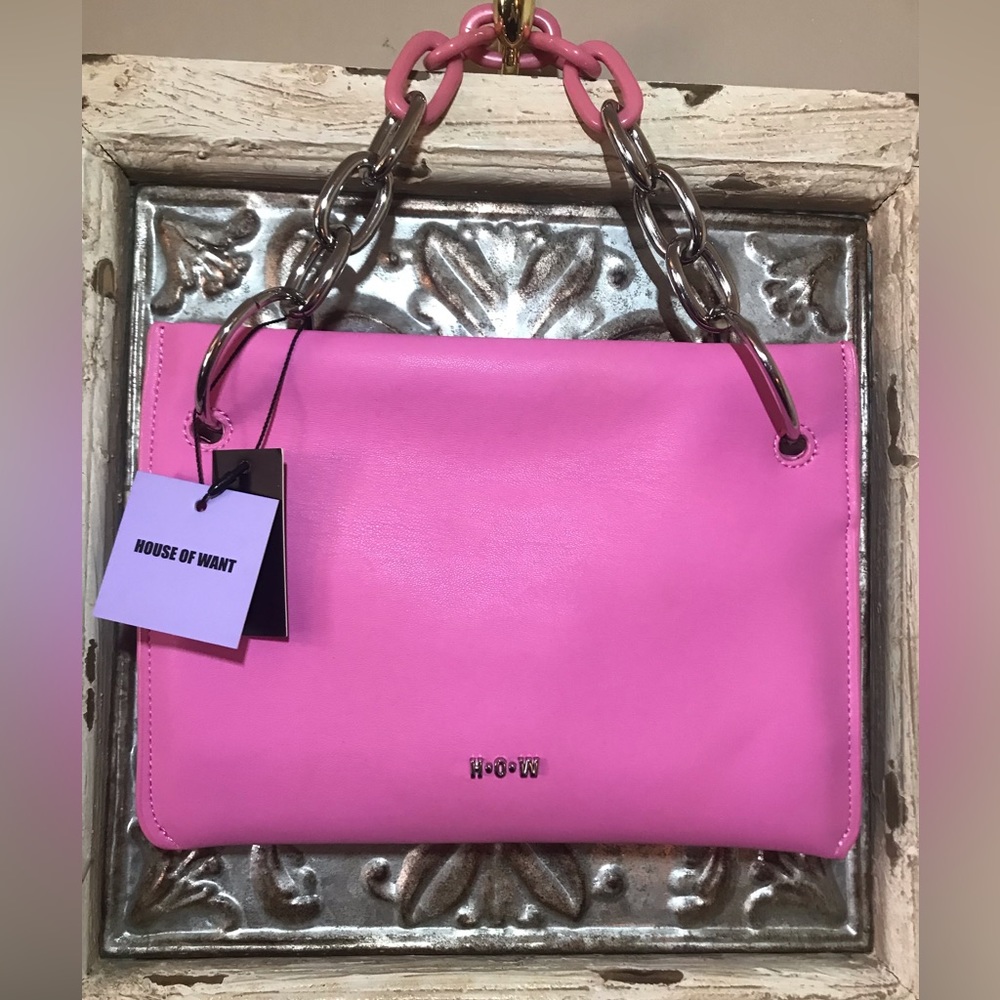 House of Want Soft Vegan Leather Chill Magnetic Clutch Handbag In Taffy Pink